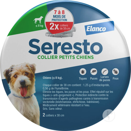 Seresto Chien Colliers Anti-Puces Et Anti-Tiques Pour Petits Chiens Moins De 8kg 2 Colliers
