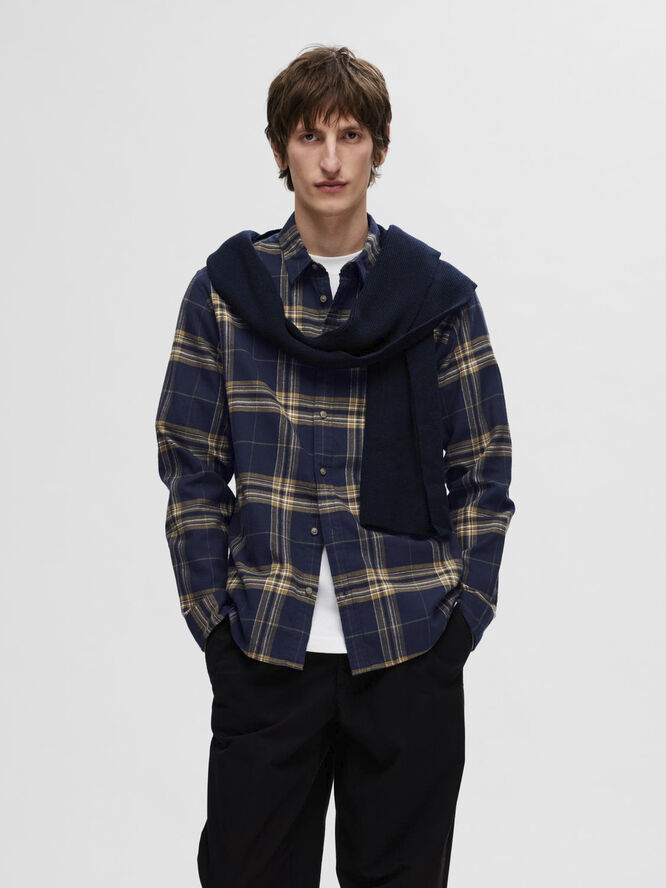 Selected Homme SLHSLIMOWEN-FLANNEL SHIRT LS NOOS Sky captain/ermine