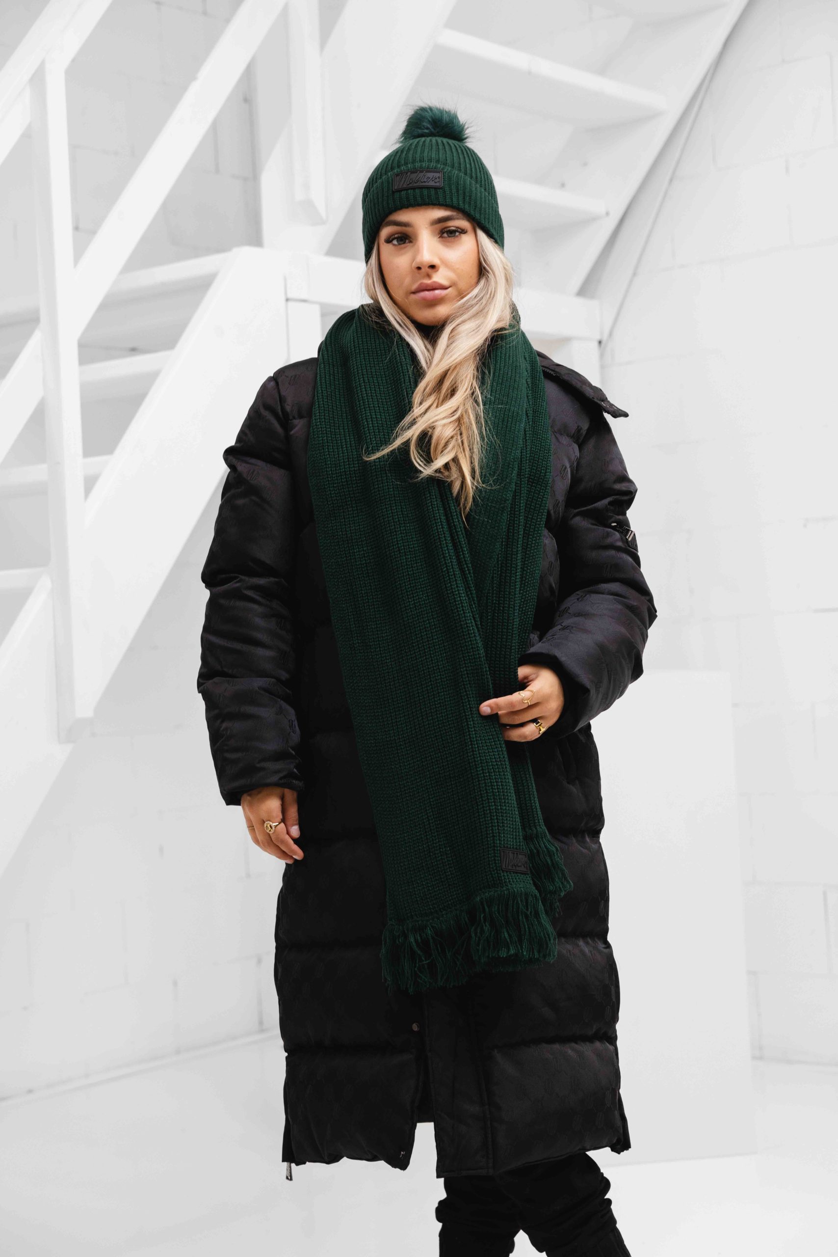 Malelions Knitted Muts & Sjaal Set Dames Groen