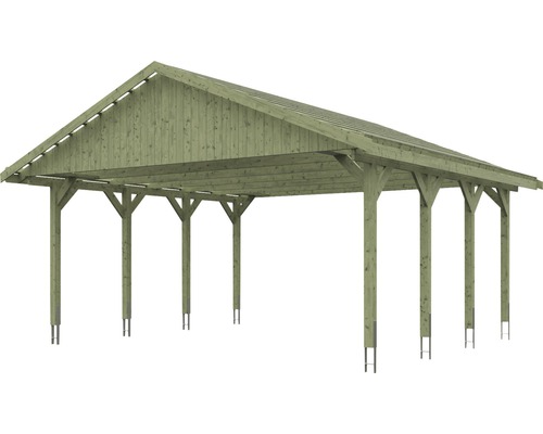 SKAN HOLZ Wallgau dubbele carport inclusief daklatten en H-paalankers, 620 x 600 cm, geïmpregneerd