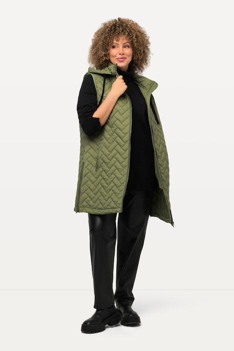 Long-Steppweste, seitliche Reißverschlüsse, Kapuze