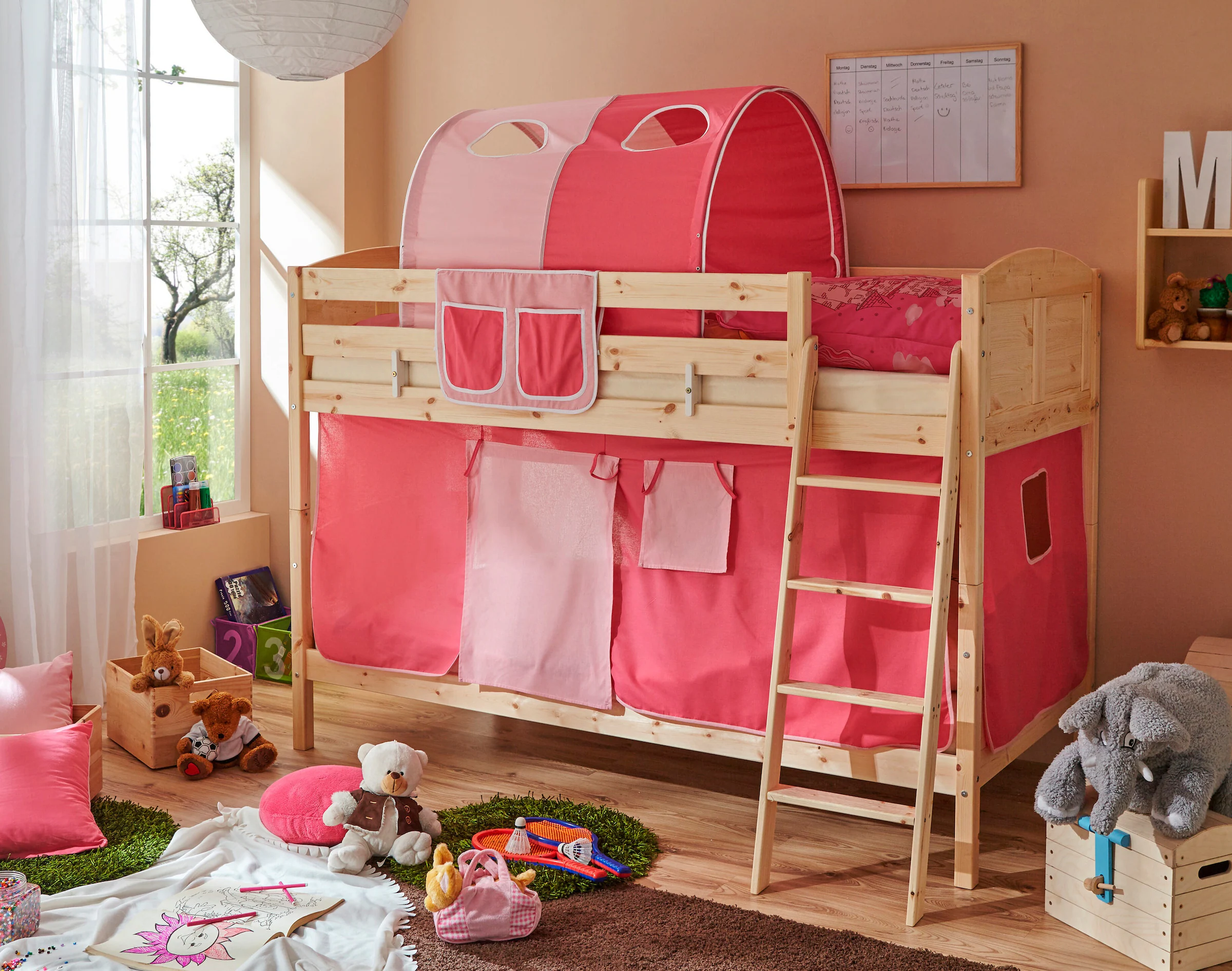 Ticaa Etagenbett Erni Country Kiefer Natur Rosa Pink