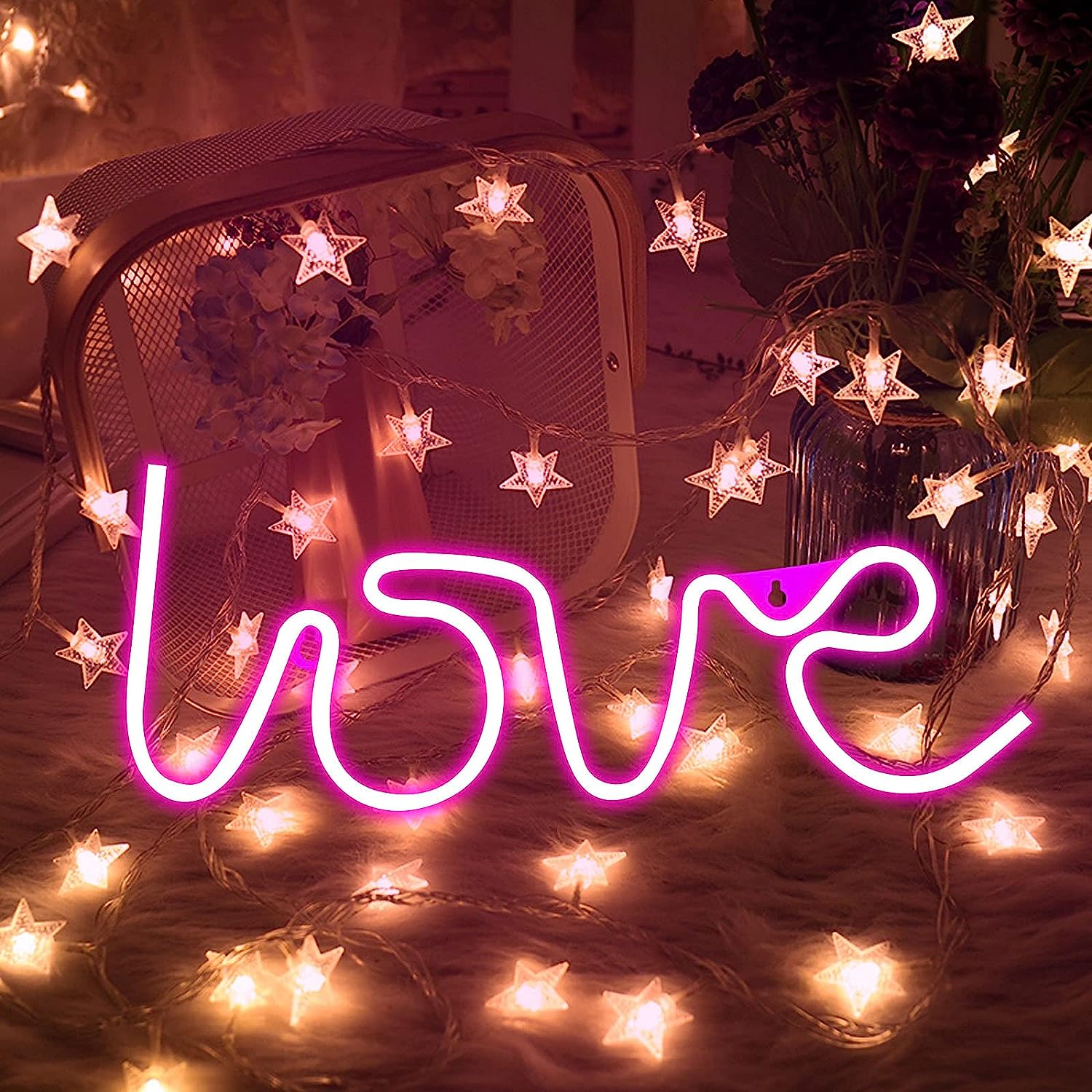 (35x13cm) LED Neon Sign Love Wand Deko Licht Schild Home / Party Accessoire (Batteriebetrieben/USB) - Pink