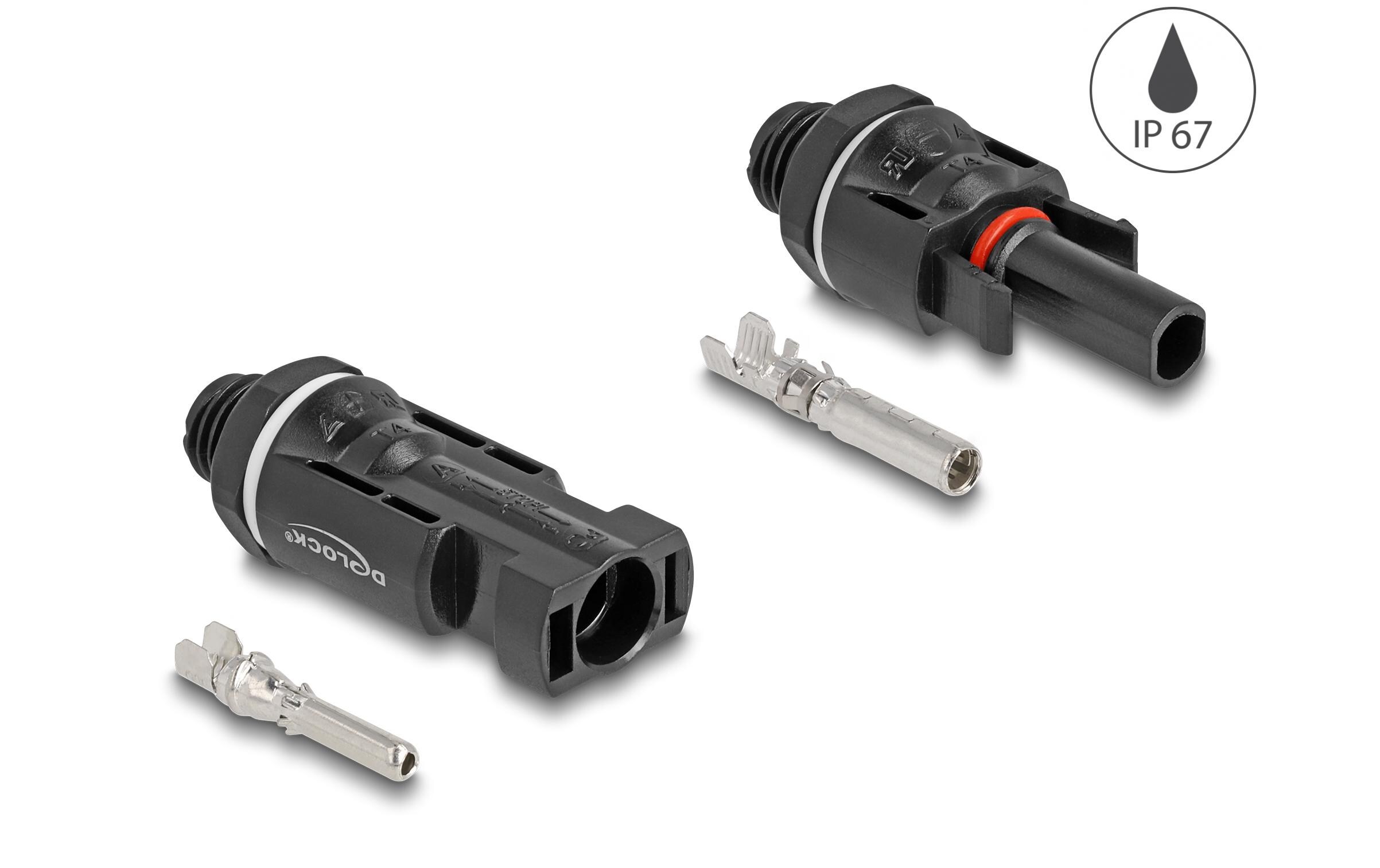 DL4 Solar Konnektor zum Crimpen Stecker und Buchse, 2 StückDelock DL4 Solar Konnektoren zum Crimpen, Stecker und Buchse, schwarz 2 Stück