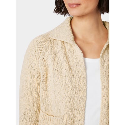 Damen-Strickjacke mit Kragen, Naturweiß