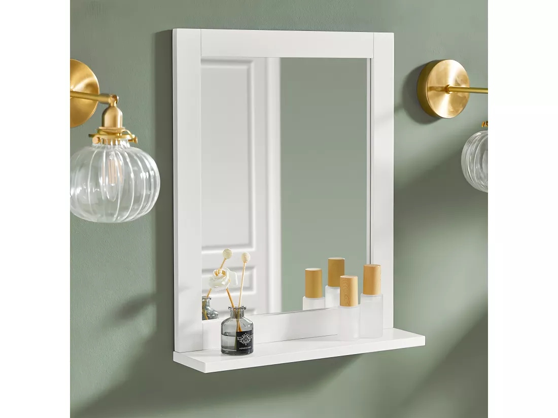 Miroir Mural Meuble Salle de Bain avec 1 étage plateau L40xP10xH49cm- Blanc SoBuy FRG129-W