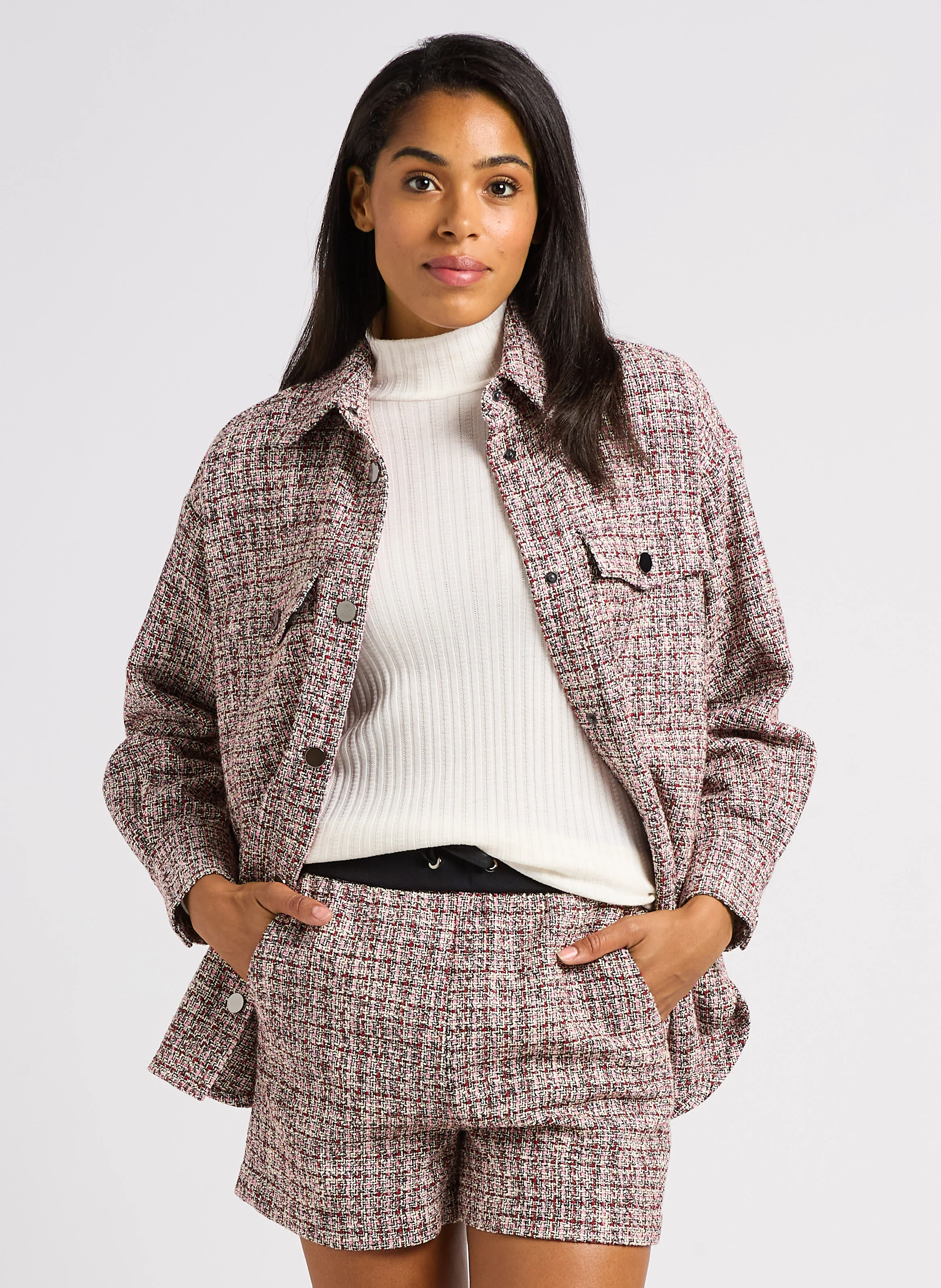 Veste col classique en tweed | Rouge