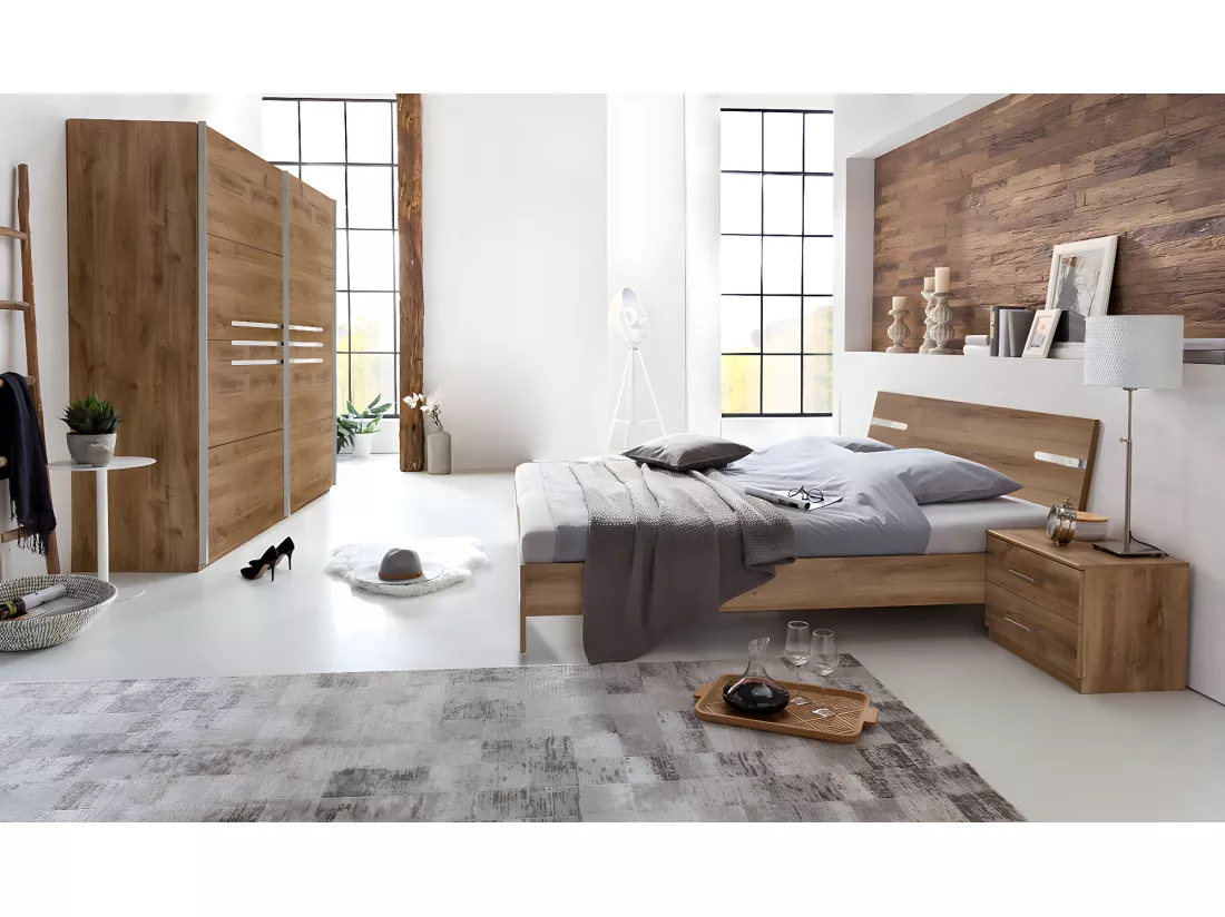 Chambre à coucher complète adulte (lit 160x200cm + 2 chevets + armoire)
