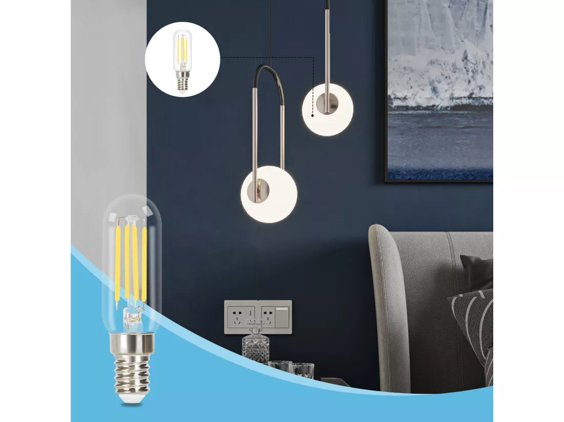NETTLIFE Lot de 4 ampoules LED E14 blanc froid vintage : ampoules T25 4 W 6000 K à économie d'énergie, style Edison avec filament pour hotte aspirante
