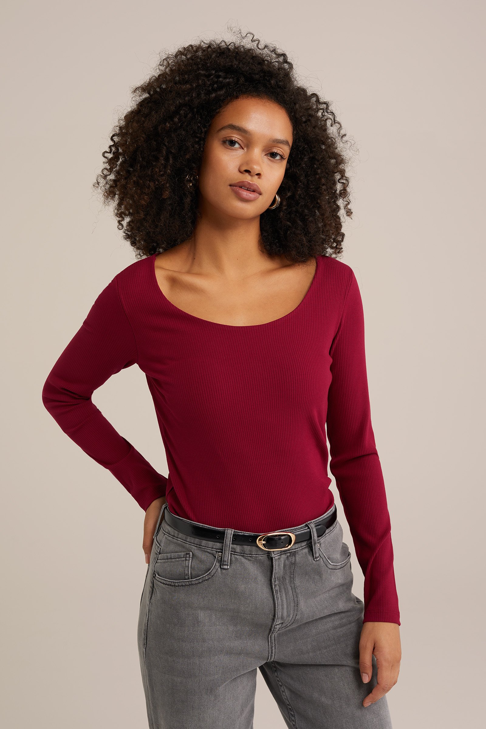 geribd T-shirt WE Fashion Donkerrood