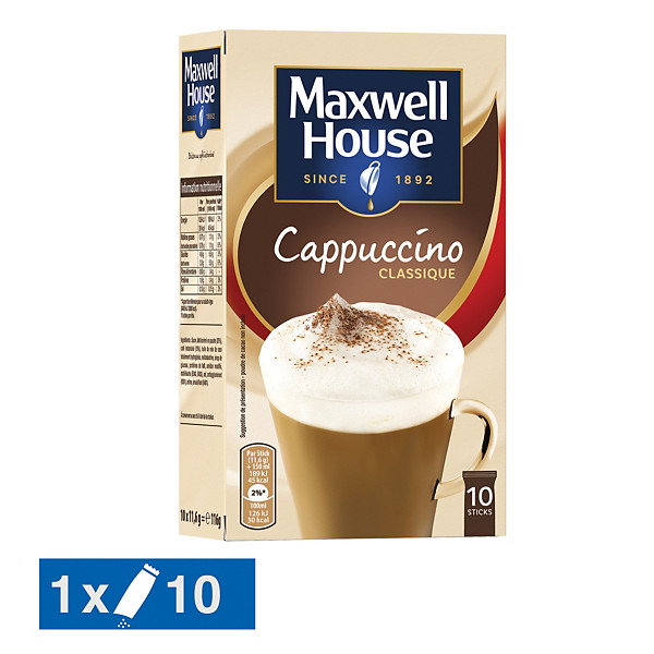 Café soluble Maxwell House Cappuccino Classique, boîte de 10 sticks