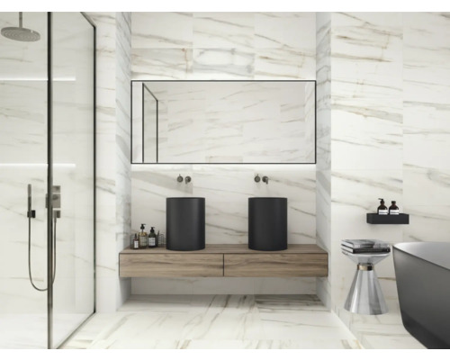 MIRAVA porseleinen wand- en vloertegel LUCCA Bianco goud mat 30 x 60 x 0,9 cm gerectificeerd