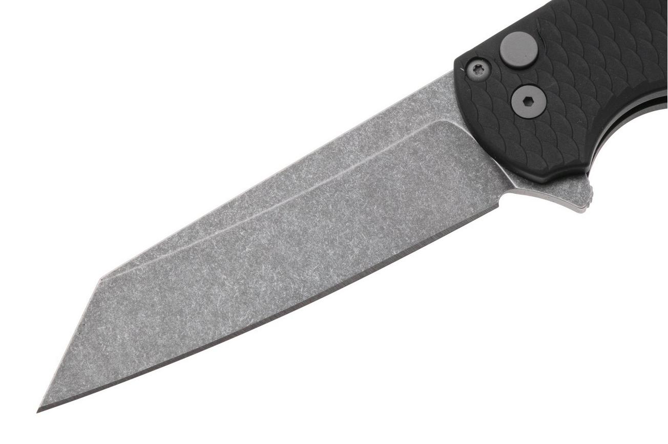 Pro-Tech Malibu 5435-AW, Black Acid Wash CPM MagnaCut Reverse Tanto, Black Aluminum Dragon Scale zakmes
