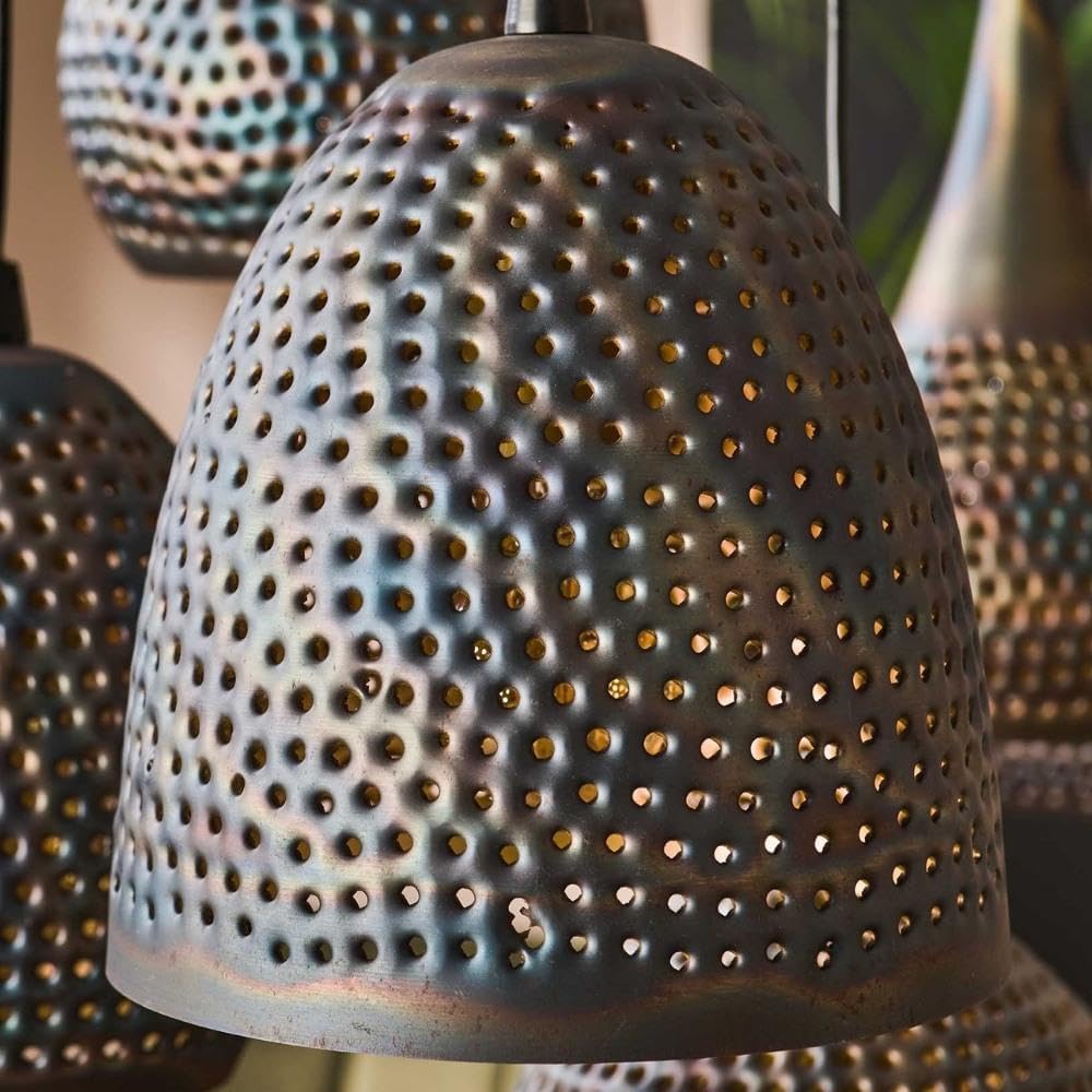 famlights | Pendelleuchte Janko in Braun-antik und Bronze E27 7-flammig