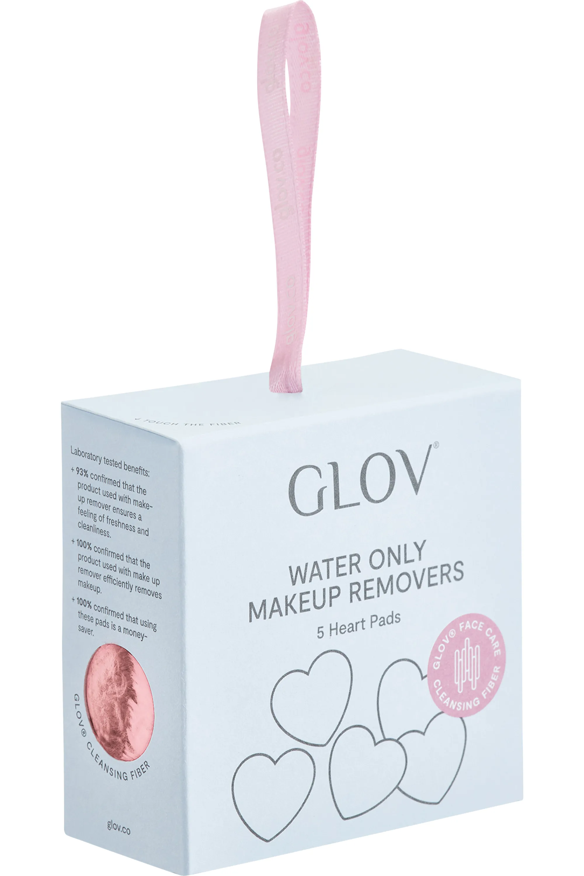 GLOV Lot de 5 disques démaquillants rose Heart Pads-20 g