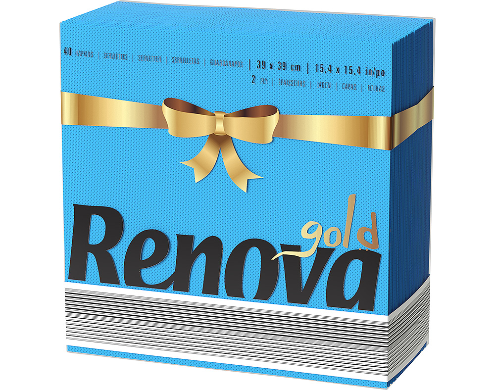 GUARDANAPOS RENOVA GOLD AZUL PACK 40 UNIDADES