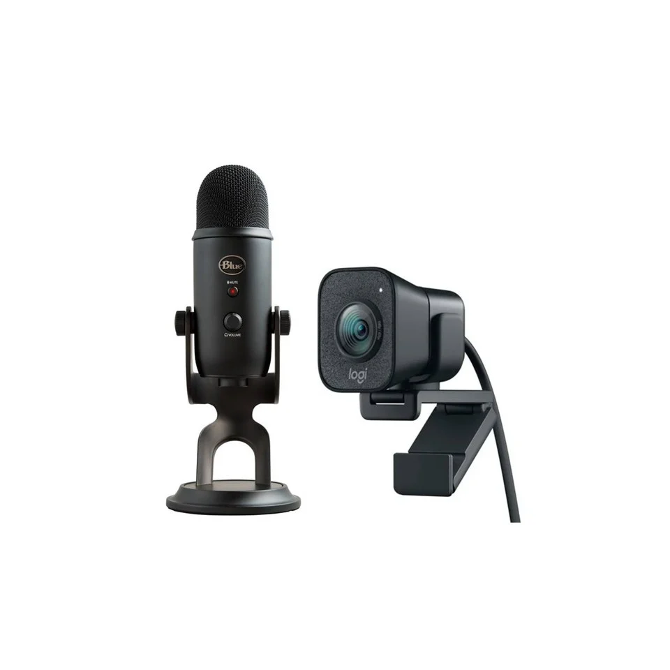 Logitech - STREAMCAM Graphite + Blue - Yeti BlackoutMicrophone- Bundle