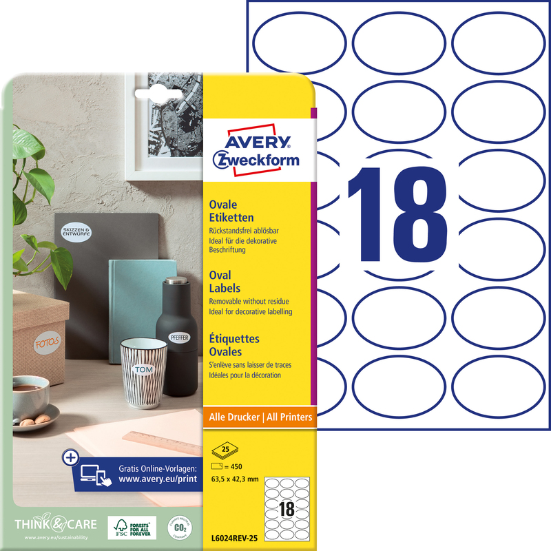 Avery Zweckform Etiketten, L6024REV-25, 42.3 x 63.5 mm, 25 Blatt