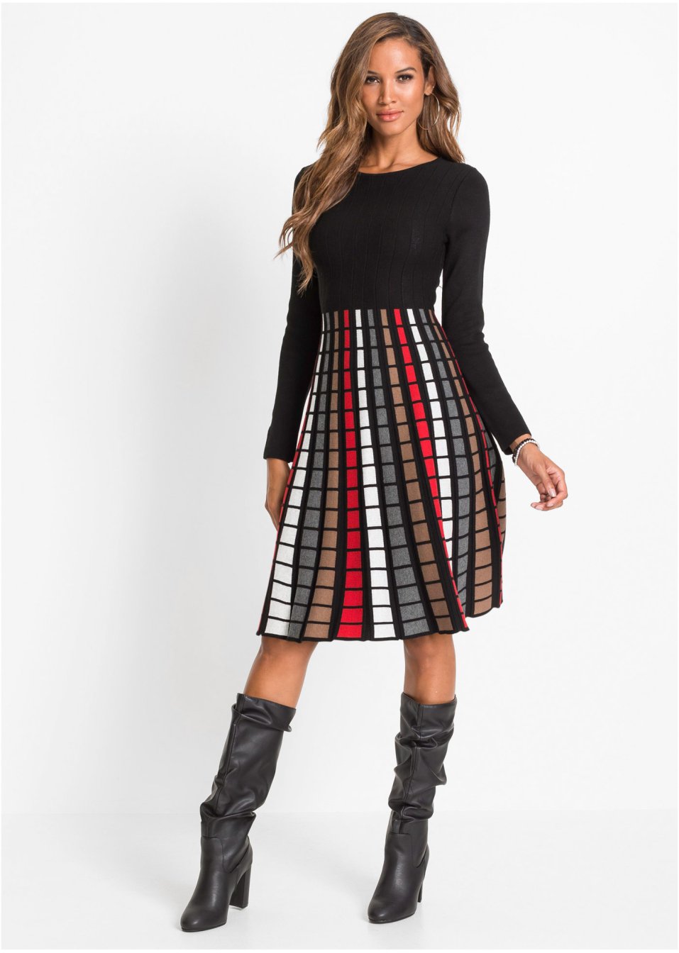Robe en maille à carreaux