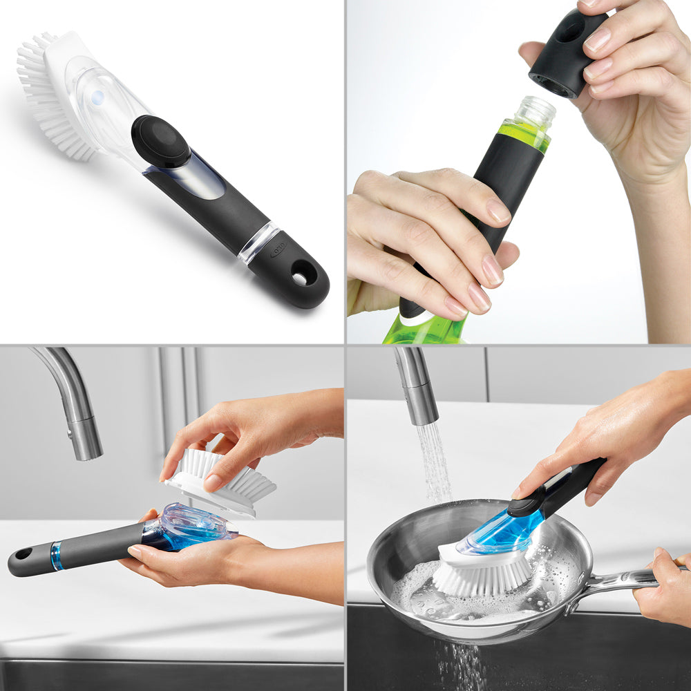 Brosse à vaisselle avec manche distributrice de savon OXO