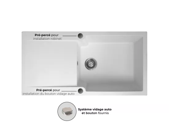 Lisse évier réversible 1 grande cuve 1 égouttoir en résine blanc - Essebagno