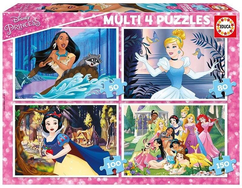 Educa - Puzzels Disney Prinsessen - Set van 4 - Roze - 50 tot 150 Stukjes