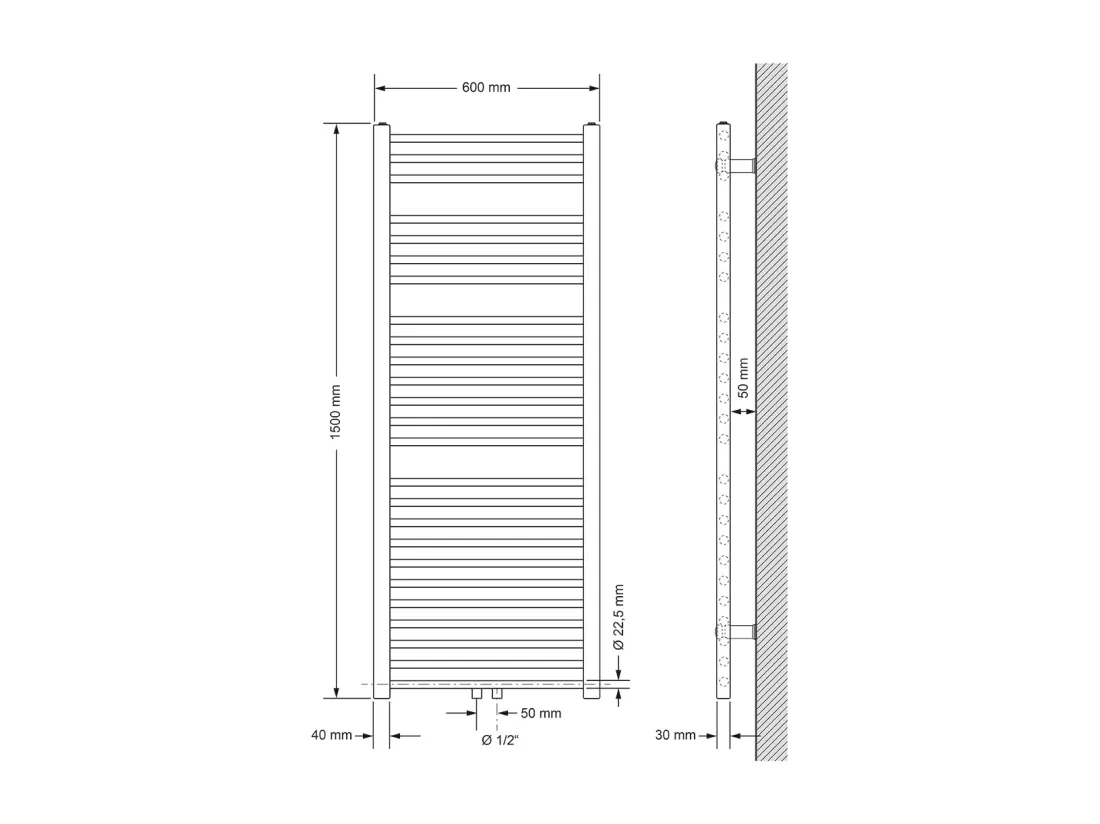 Radiateur Design Sahara Non Electrique, 600 x 1500 mm, Anthracite, Connexion Central