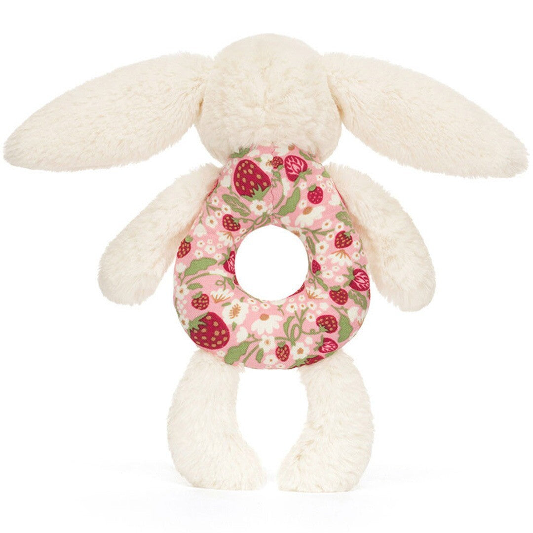 Jellycat rammelaar blossom cream konijn - berry - 18 cm