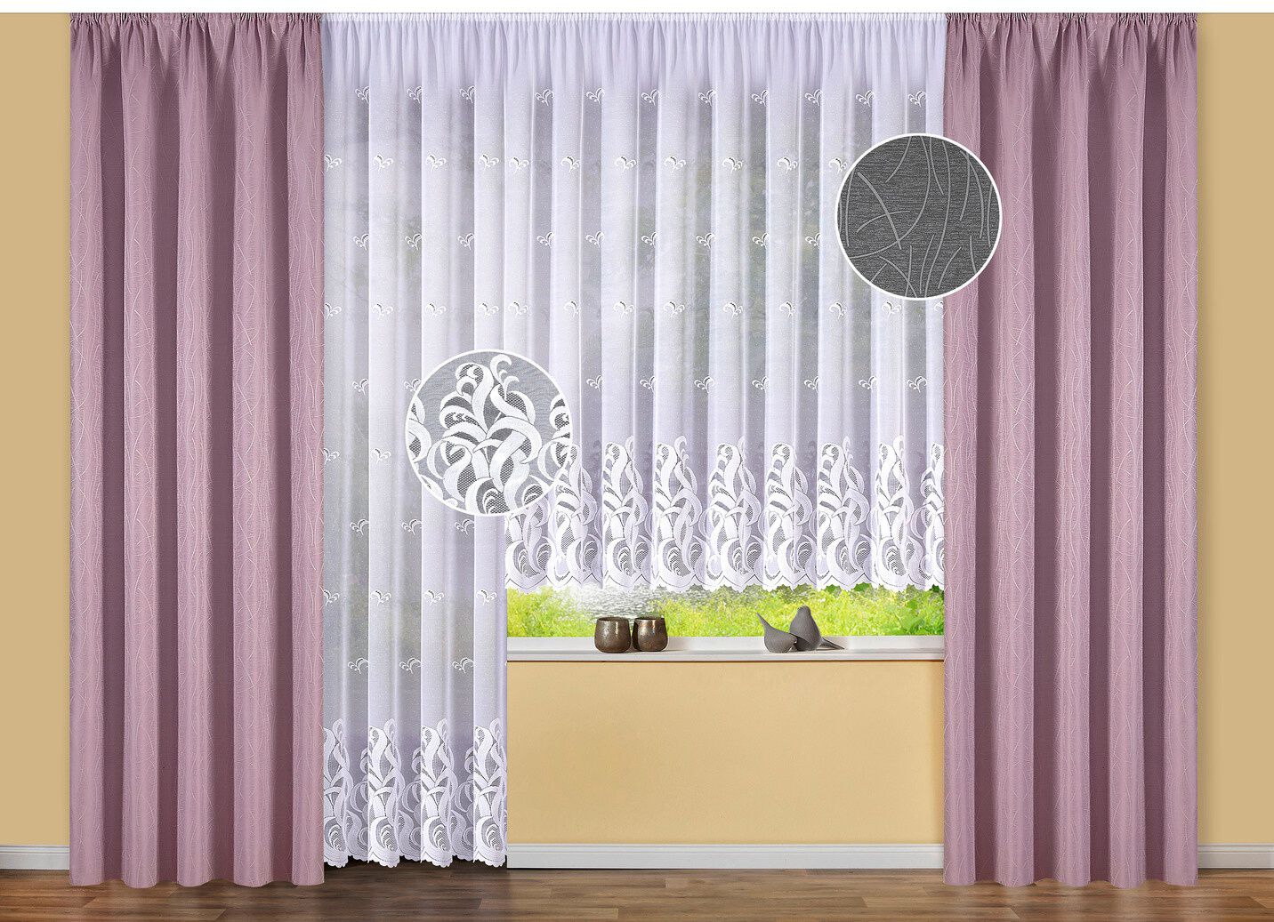 Toller Blumenfenster-Vorhang mit Universalschienenband