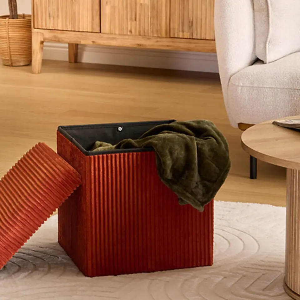 Atmosphera Hocker/poef Ribcord opvouwbaar - donkerrood - 38x38cm
