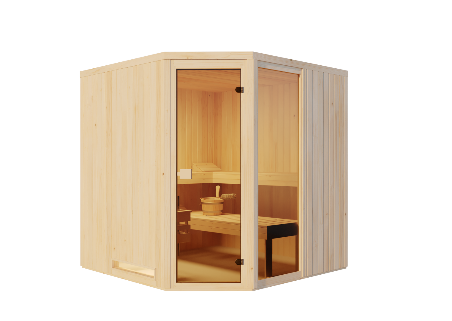 FinnTherm Family Indoor Sauna met 2 houten banken, saunacabine met 40 mm wanddikte, stoomsauna inclusief montagemateriaal, natuurlijke afwerking, 1,9 x 1,9 m