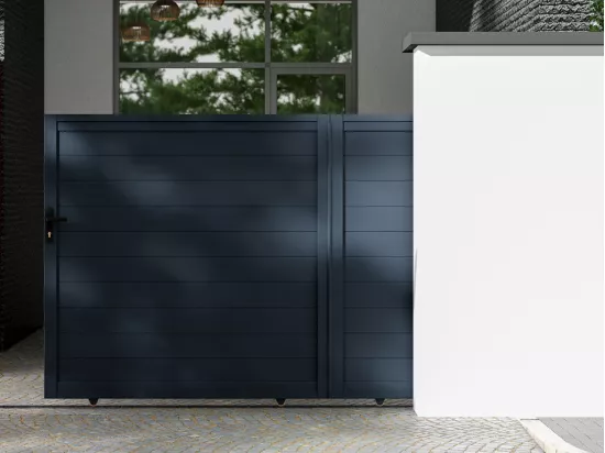 Portail coulissant aluminium plein L374 x H180 cm anthracite - NAZARIO