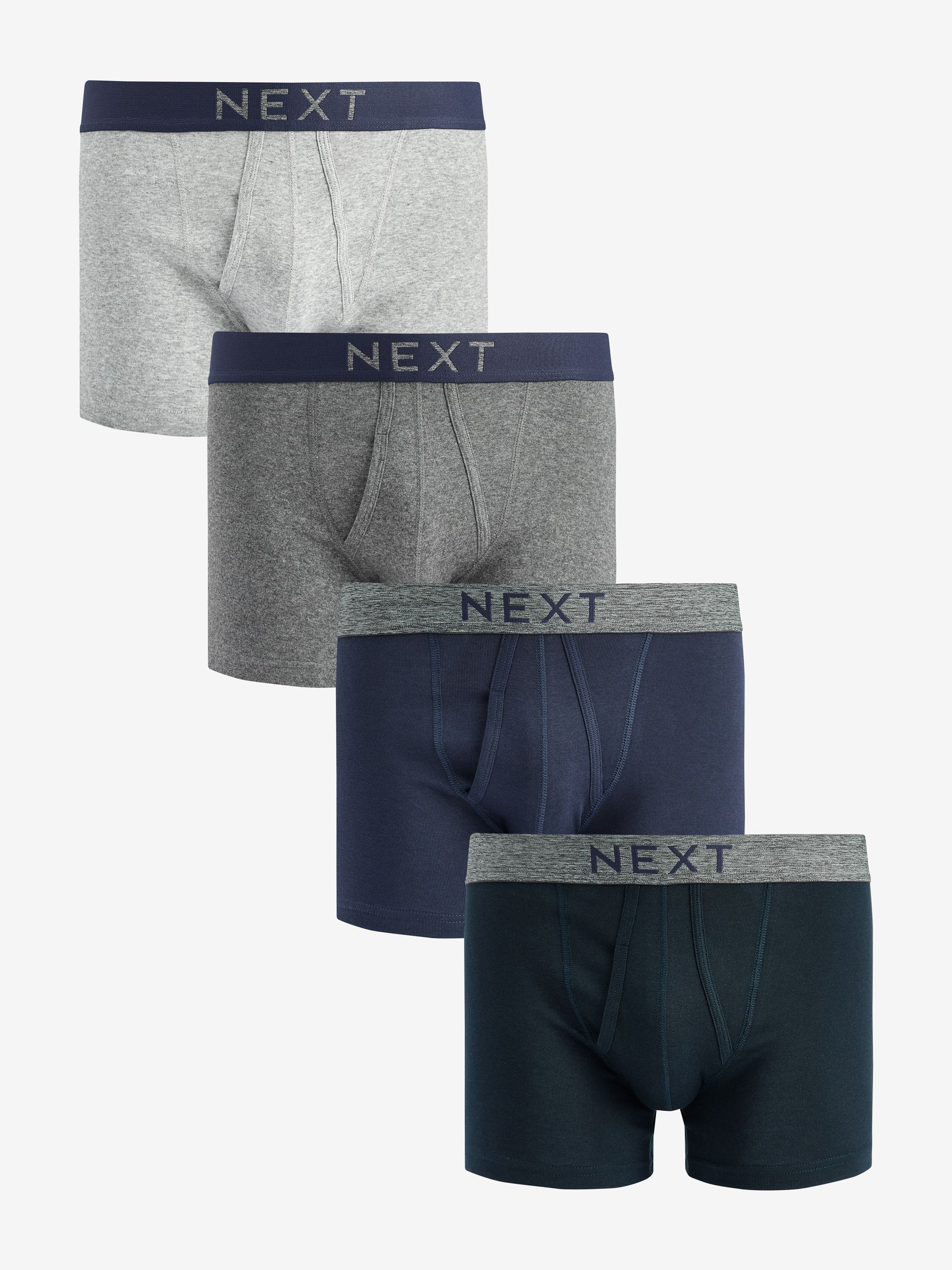 Grijs/marineblauw - Verpakking van 4 - A-frontboxershorts van 100% zuiver katoen