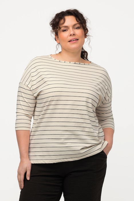 T-Shirt, Ringel, Rundhals, 3/4-Arm, Biobaumwolle