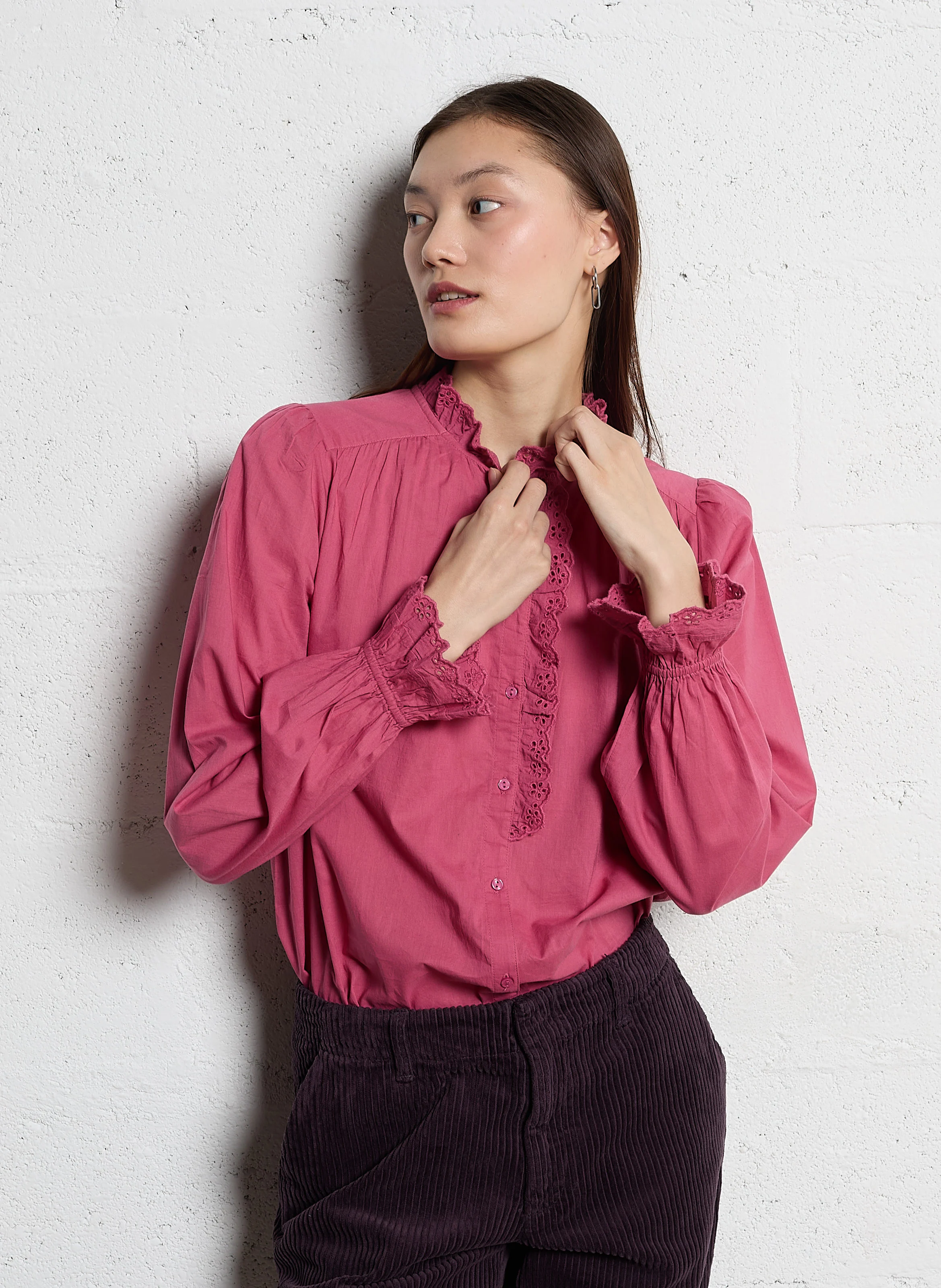 CAMILLIE - Blouse à volants en coton | Rose