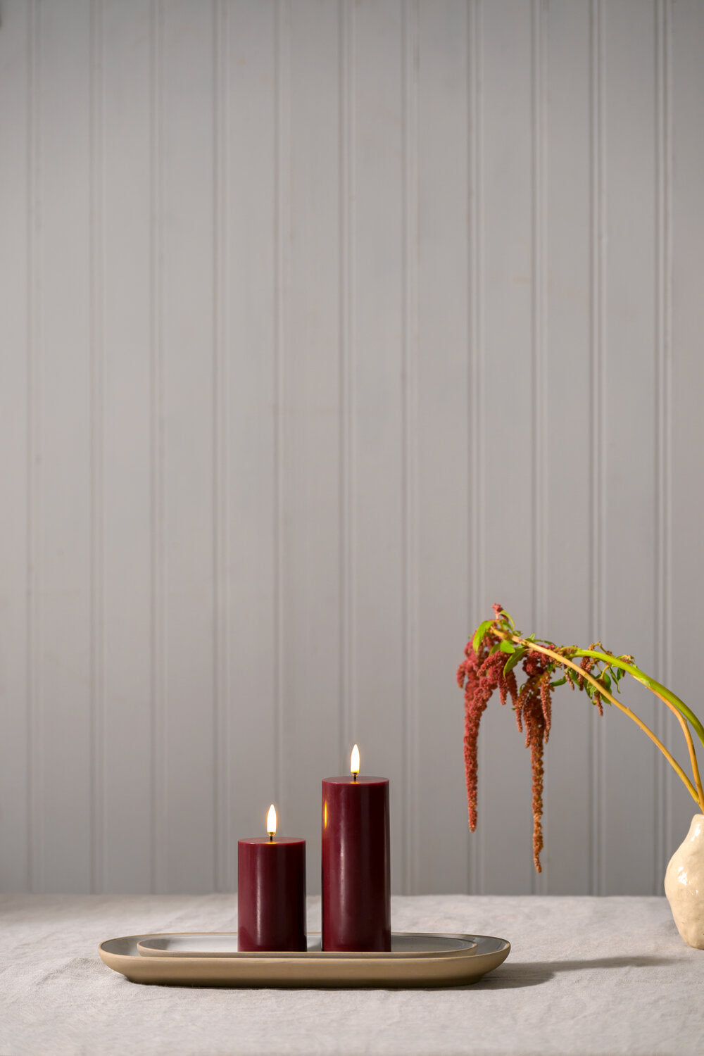 Uyuni  LED melted pillar bloklys, Wine red - H7,5 cm