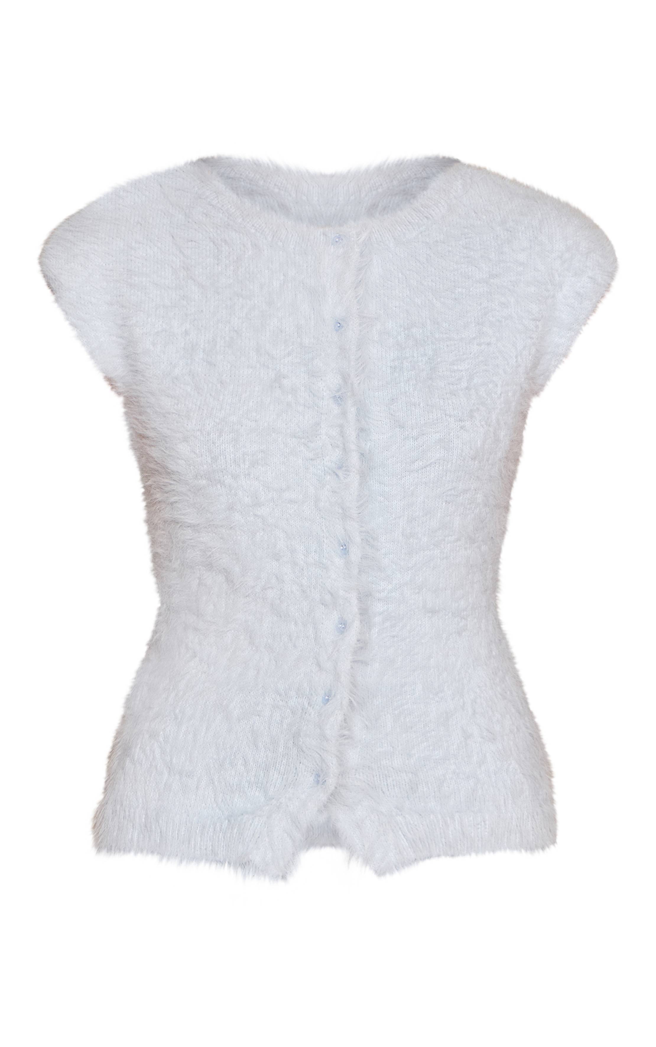 Bleu Poudré T-shirt À Manches Courtes En Maille Duveteuse Avec Taille Cintrée