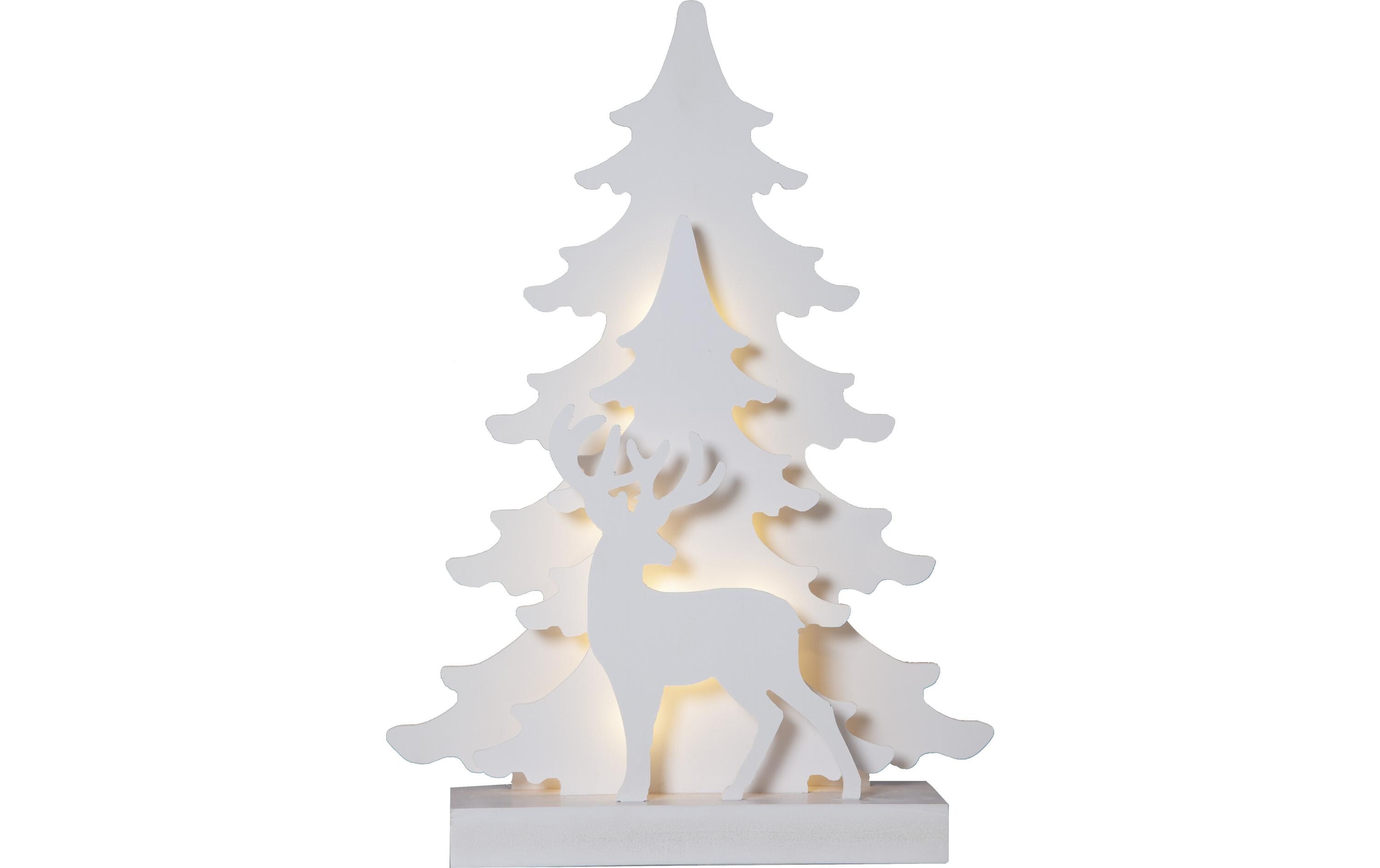 Tischdeko Grandy, 41 cm, 15 LED, Holz, WeissBeleuchtete Weihnachtssilhouette