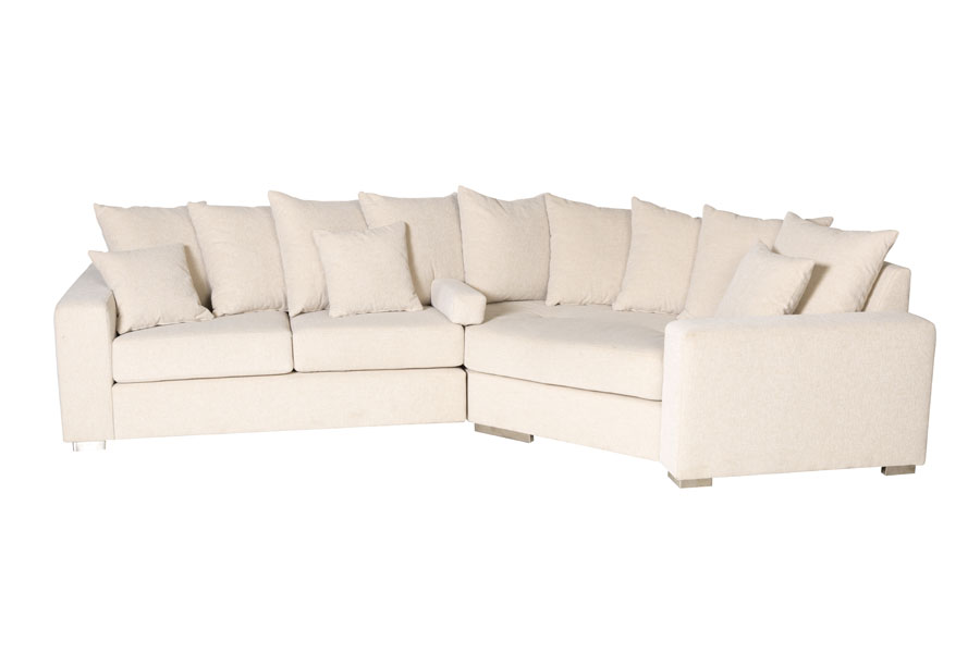 Modern Living U-sofa Sjeselong venstre med 2-seter og cosy corner høyre. Tekstil Brego 3 Grey med Arm A og ben 2 sortbeiset eik.