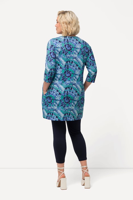Longshirt, Batikmuster, Zipper, V-Ausschnitt, 3/4-Arm