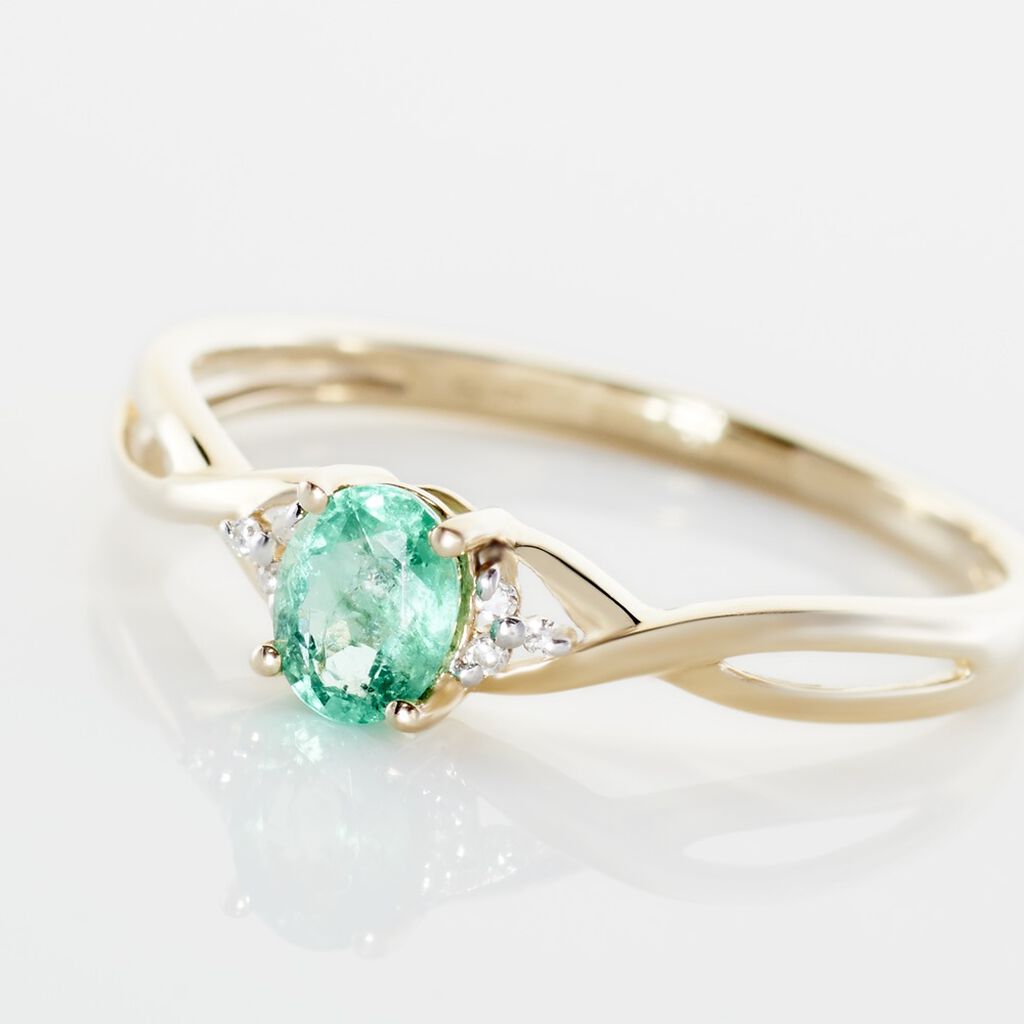 Bague Or Jaune Cassie Emeraude Et Diamant