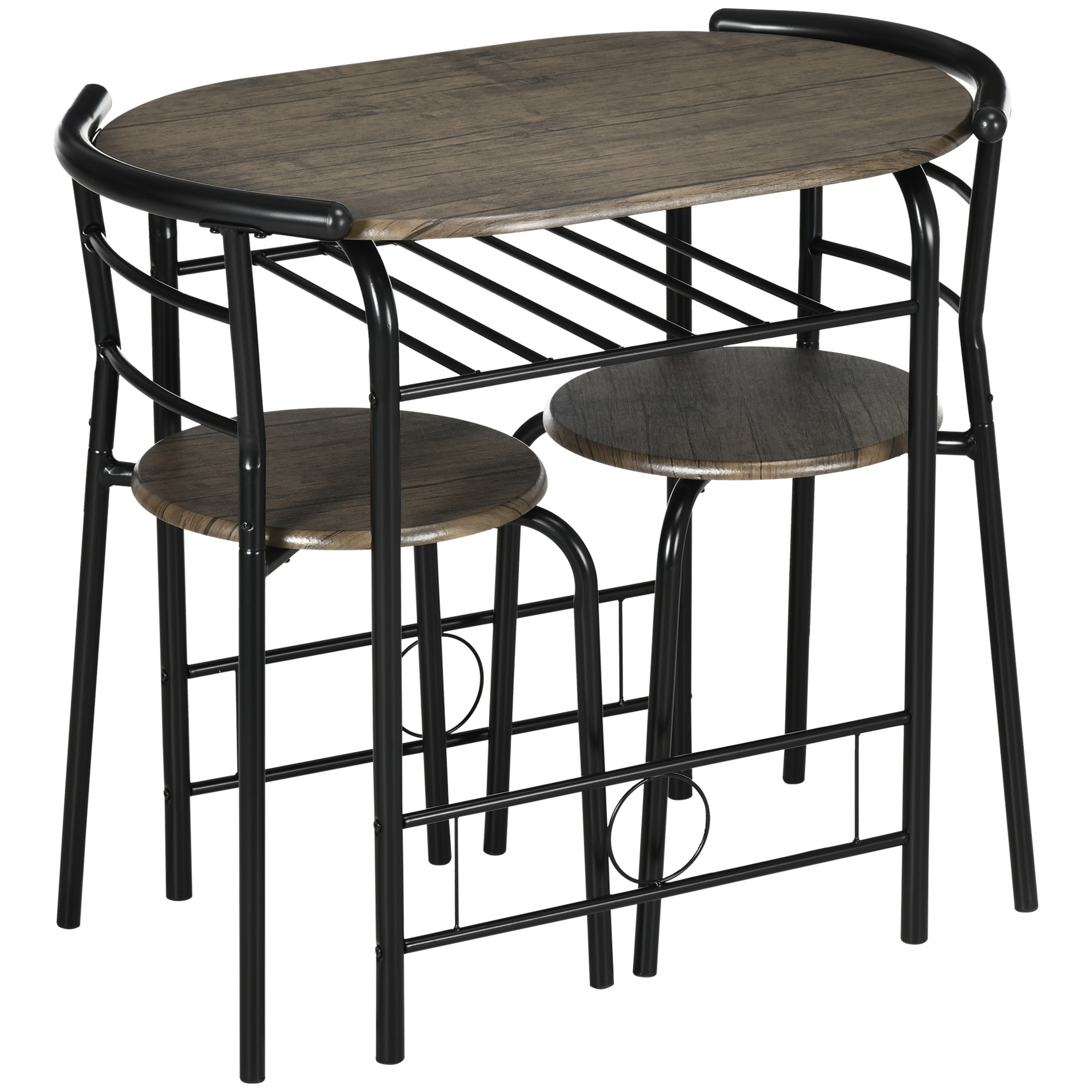 HOMCOM Essgruppe mit 2 Stühlen schwarz 80L x 53B x 74,5H cm