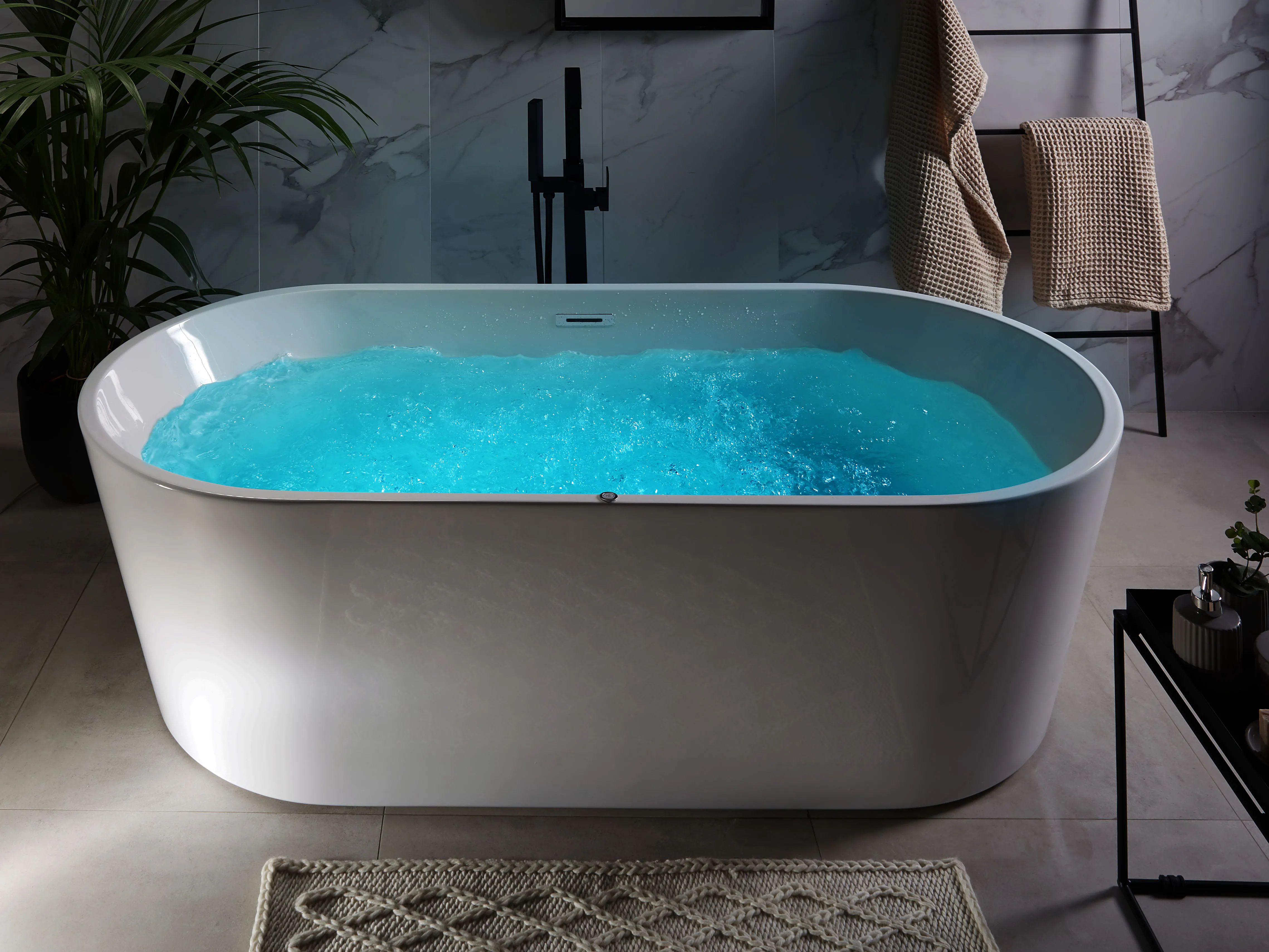 Vrijstaand bubbelbad met LED HAVANA 170 x 80 cm Wit