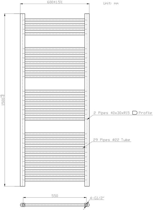 Designradiator Sofia 150x60cm chroom 728W zij aansluiting