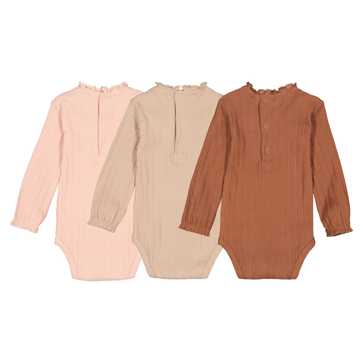 COLEÇÃO LA REDOUTE<br>Conjunto de 3 bodies de manga comprida com decote com franjas