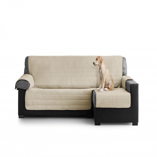 Capa acolchoada para sofá com chaise longue à direita na cor branco-creme