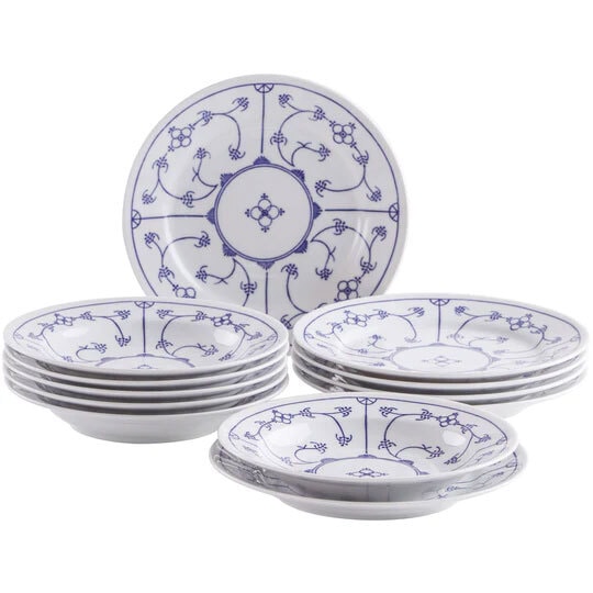 KAHLA Suppenteller TRADITION Blau Saks 6er Set Porzellan weiß/blau