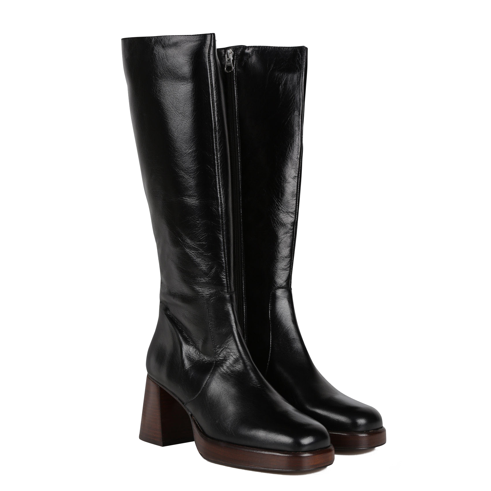 BETINA - Bottes talons hauts bout carré en cuir | Noir