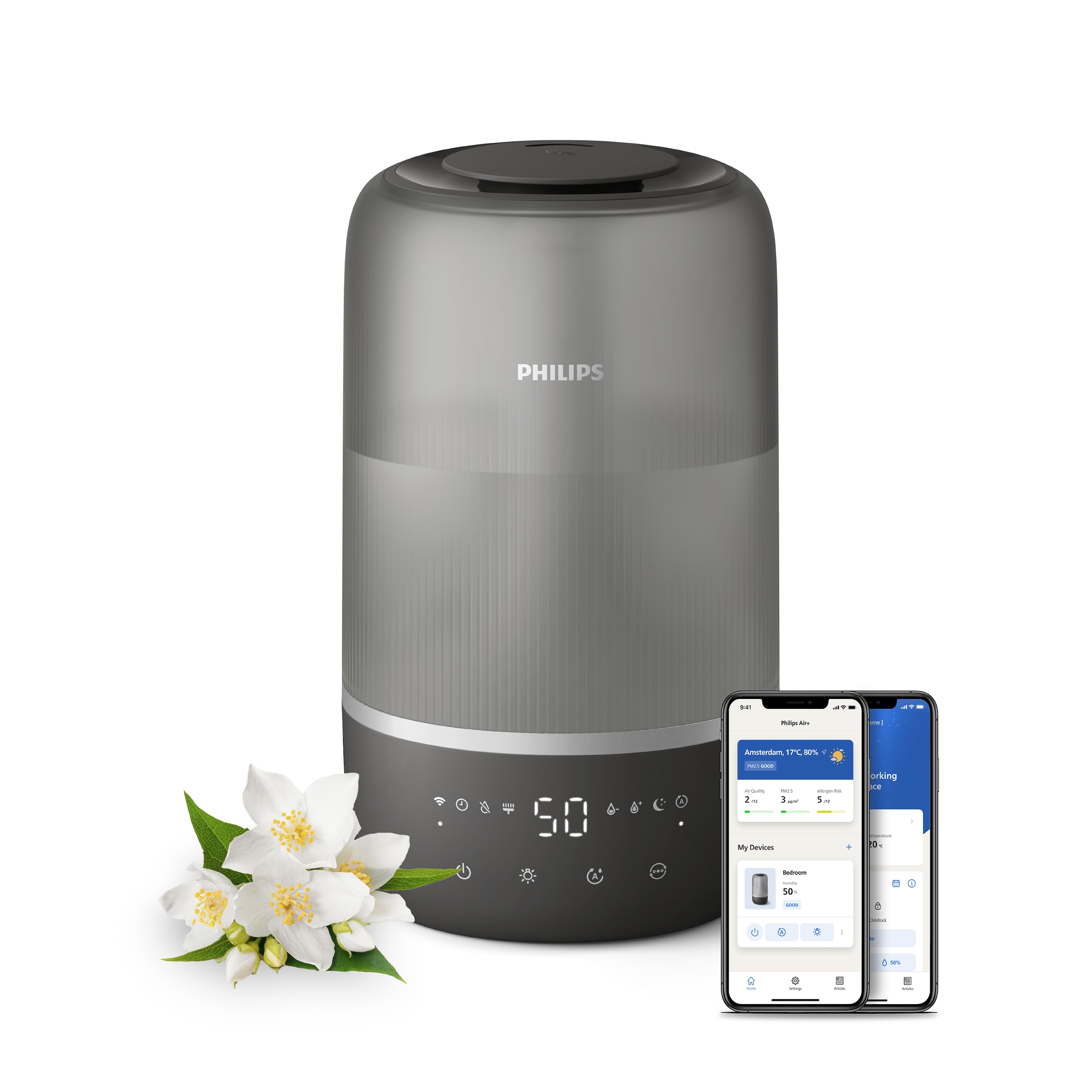Philips Luftbefeuchter »HU1510 1000 Series, ultraschall« 3 l Wassertank für 41 m² Räume, mit Aroma-Diffusor, Stimmungslicht, App verbunden