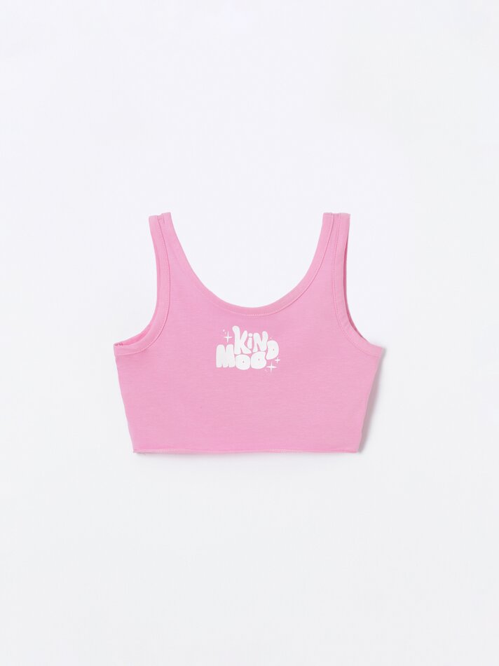 Conjunto de top e shorts com estampa - Rosa Médio